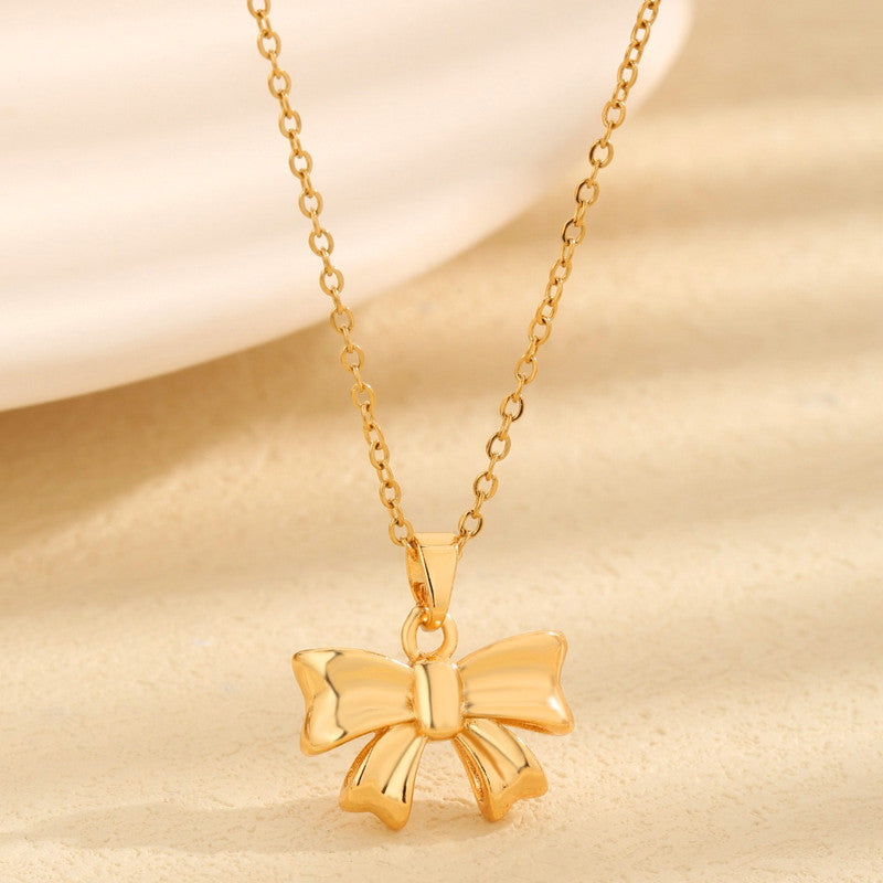 Gold Plated Anti Tarnish Stainless Steel Bow Themed Pendant