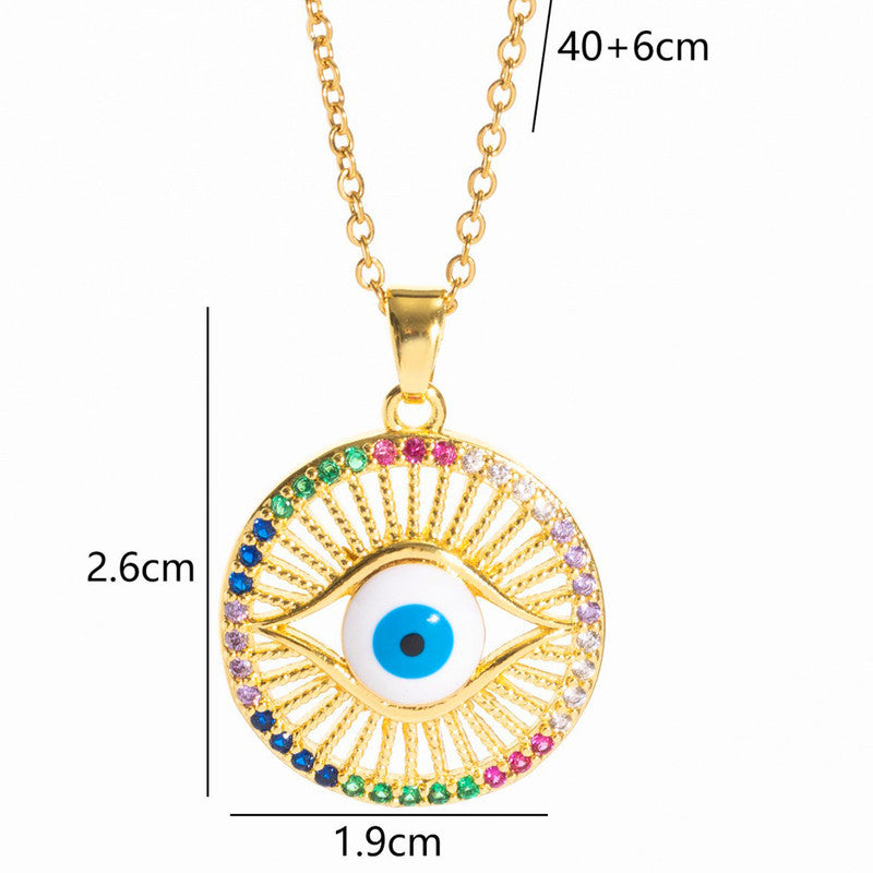 Gold Plated Anti Tarnish Stainless Steel Evil Eye Themed Multicolor Pendant