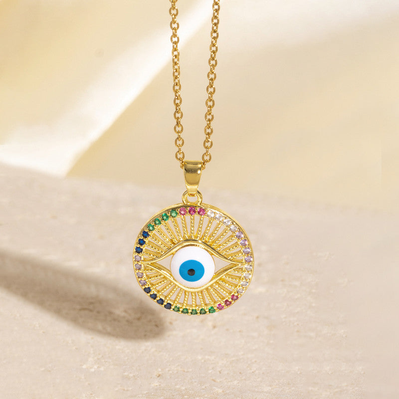 Gold Plated Anti Tarnish Stainless Steel Evil Eye Themed Multicolor Pendant