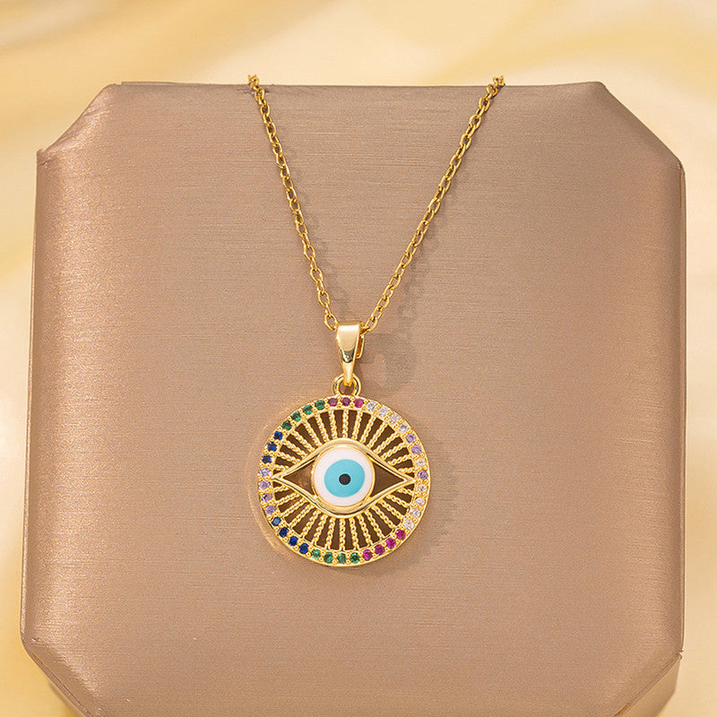 Gold Plated Anti Tarnish Stainless Steel Evil Eye Themed Multicolor Pendant