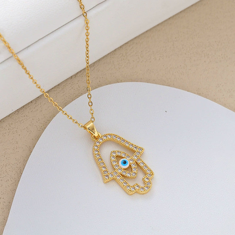 Gold Plated Anti Tarnish Stainless Steel Evil Eye Themed Buddha Hand Pendant