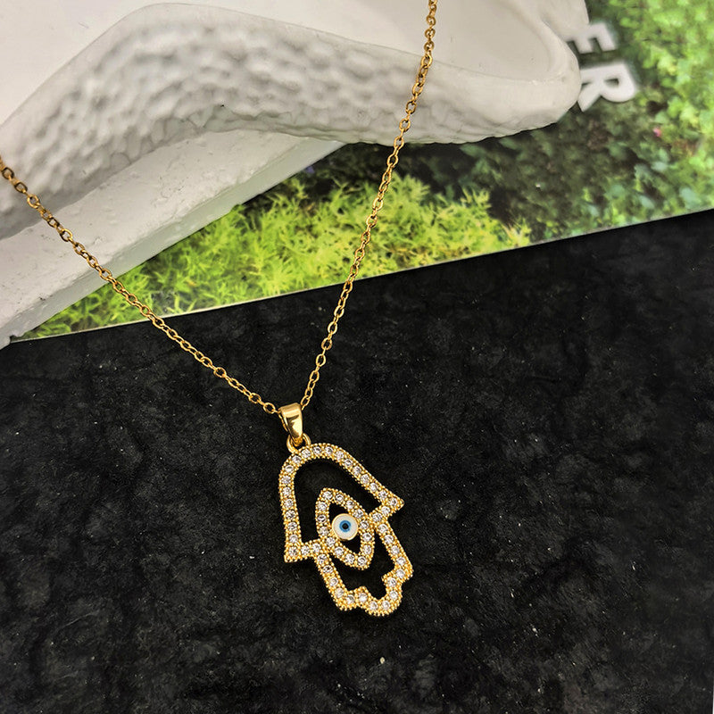 Gold Plated Anti Tarnish Stainless Steel Evil Eye Themed Buddha Hand Pendant