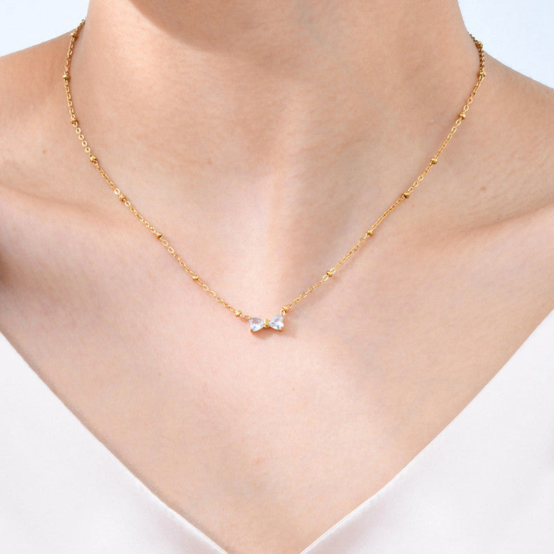 Gold Plated Anti Tarnish Stainless Steel Bow Themed Pendant
