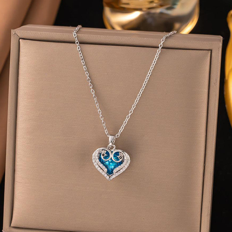 Gold Plated Anti Tarnish Stainless Steel Heart Themed Blue Pendant
