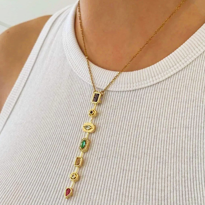 Gold-Plated Anti Tarnish Spectrum Chunky CZ Pendant