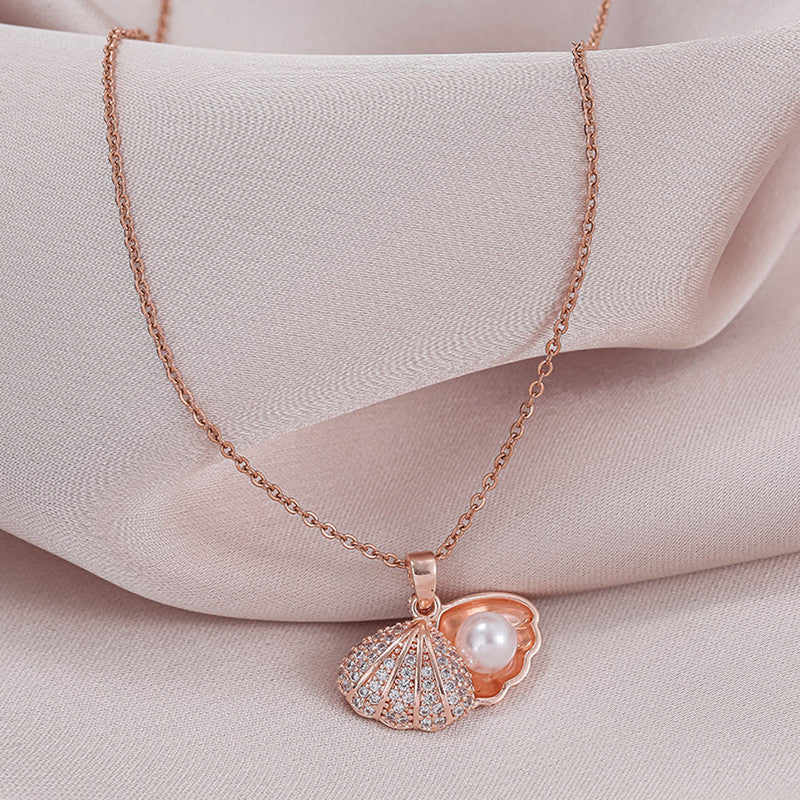 Rose Gold Plated American Diamond Studded Shell Shaped Pendant