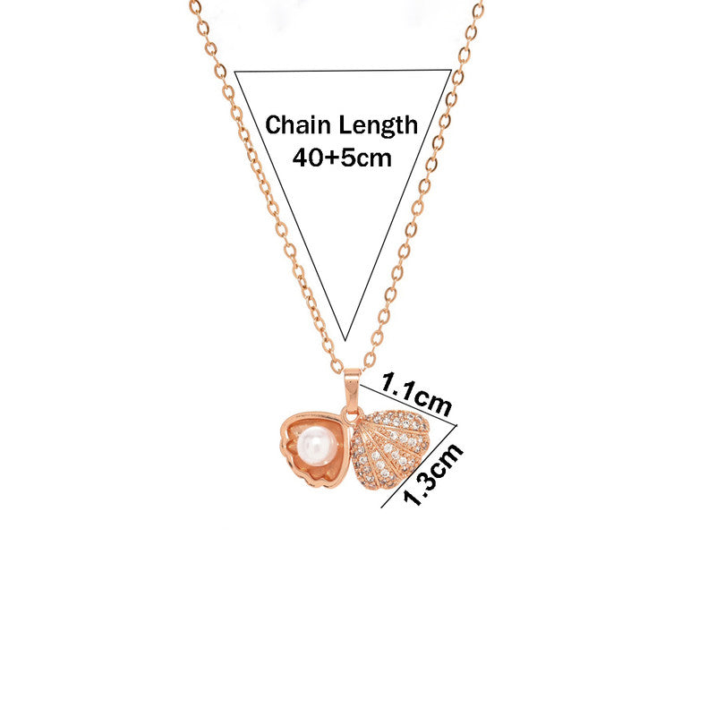 Rose Gold Plated American Diamond Studded Shell Shaped Pendant