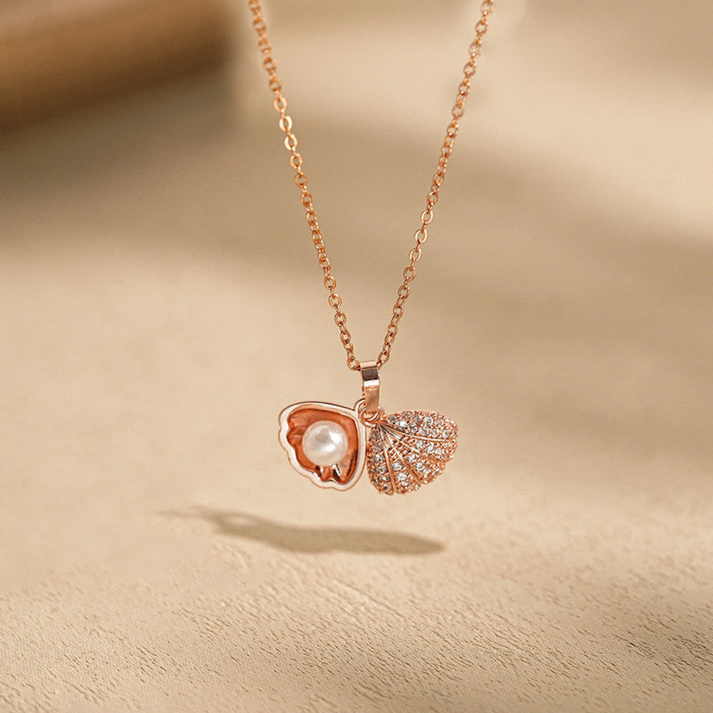 Rose Gold Plated American Diamond Studded Shell Shaped Pendant