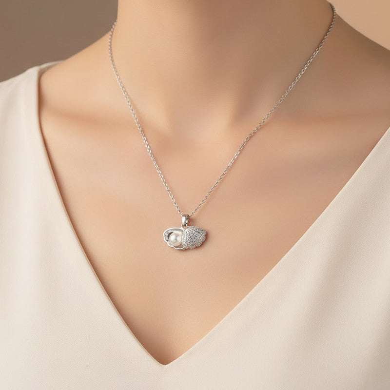 Silver Plated Anti Tarnish American Diamond Studded Shell Shaped Pendant