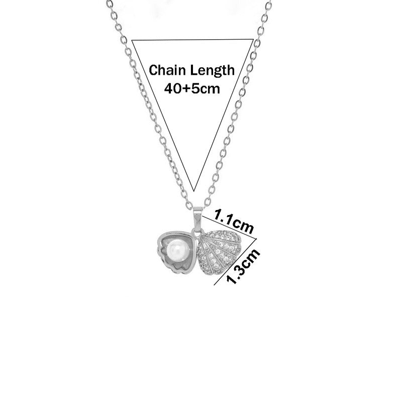 Silver Plated Anti Tarnish American Diamond Studded Shell Shaped Pendant