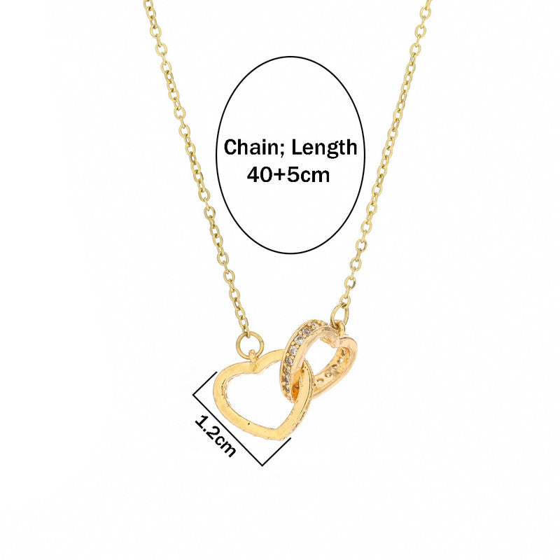 Gold Plated American Diamond Studded Dual Hearts Pendant