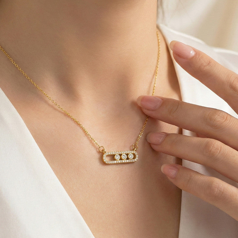 Gold Plated American Diamond Studded Geometric Pendant