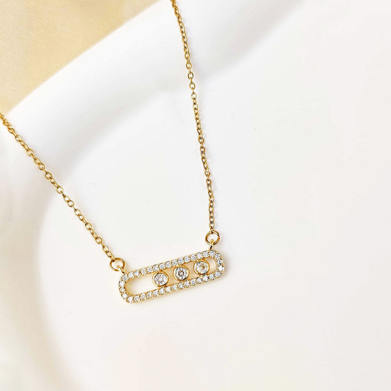 Gold Plated American Diamond Studded Geometric Pendant