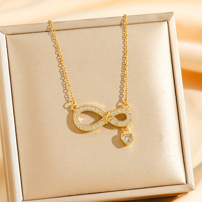 Gold Plated Stainless Steel American Diamond Studded Infinity Themed Pendant