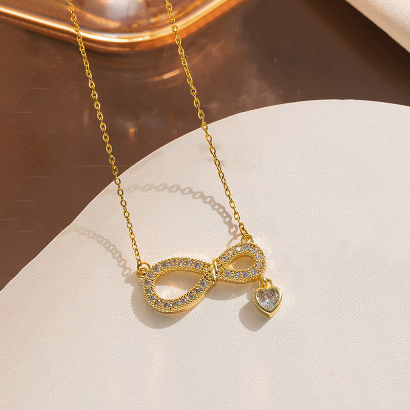 Gold Plated Stainless Steel American Diamond Studded Infinity Themed Pendant