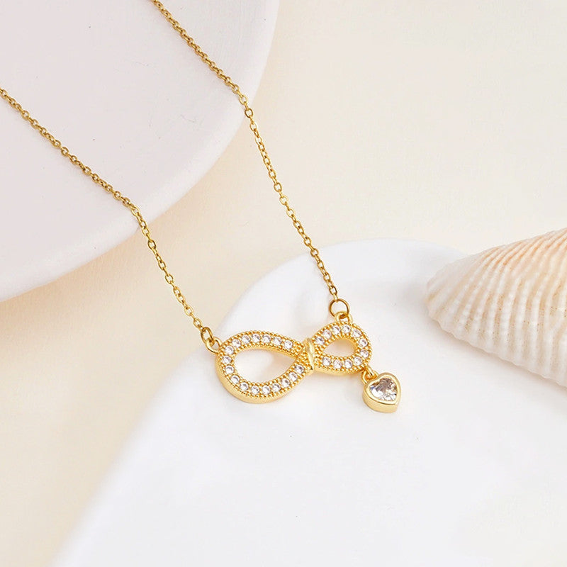 Gold Plated Stainless Steel American Diamond Studded Infinity Themed Pendant