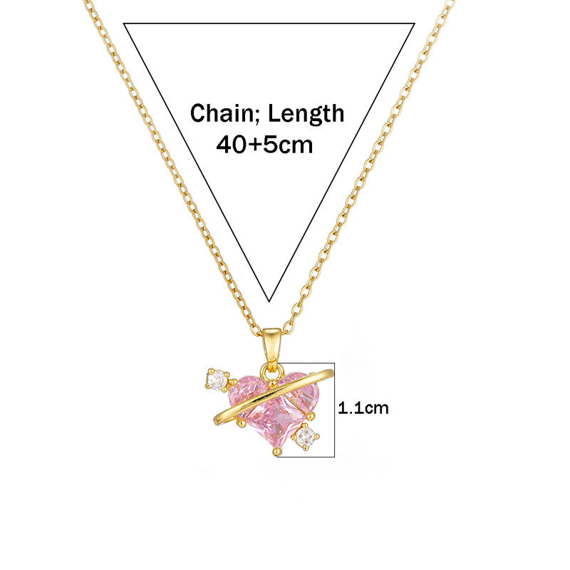 Gold Plated Stainless Steel Crystal Studded Pink Heart Themed Pendant