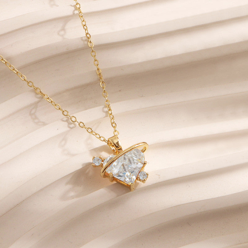 Gold Plated Stainless Steel Crystal Studded White Heart Themed Pendant