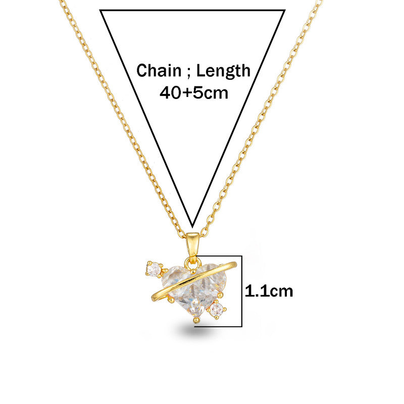 Gold Plated Stainless Steel Crystal Studded White Heart Themed Pendant