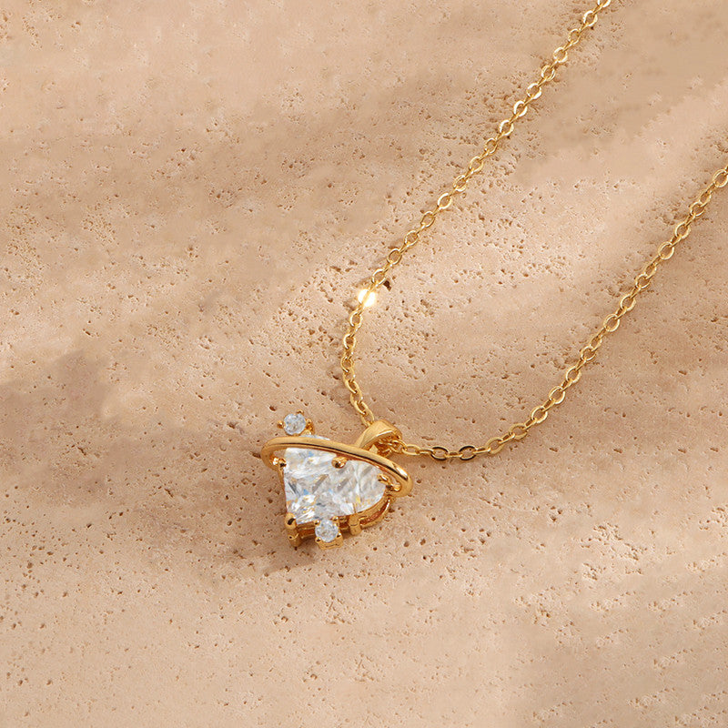 Gold Plated Stainless Steel Crystal Studded White Heart Themed Pendant