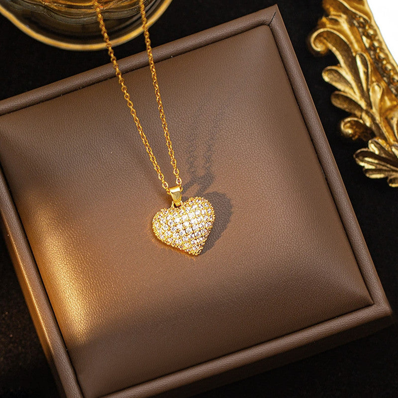 Gold Plated Stainless Steel American Diamond Studded Heart Themed Pendant