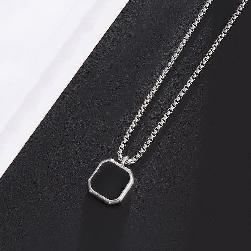 Silver Plated Stainless Steel Anti Tarnish Black Square Hip Hop Party Pendant For Men