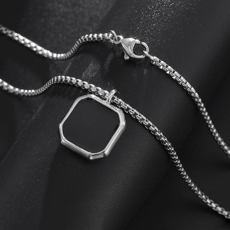 Silver Plated Stainless Steel Anti Tarnish Black Square Hip Hop Party Pendant For Men