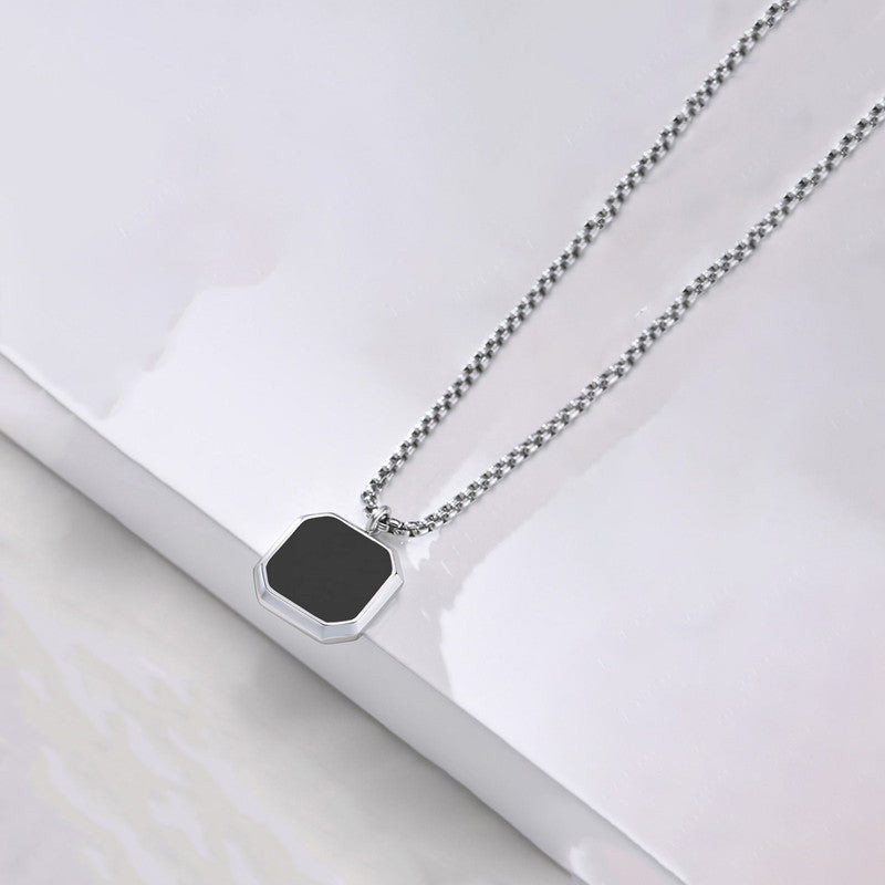 Silver Plated Stainless Steel Anti Tarnish Black Square Hip Hop Party Pendant For Men