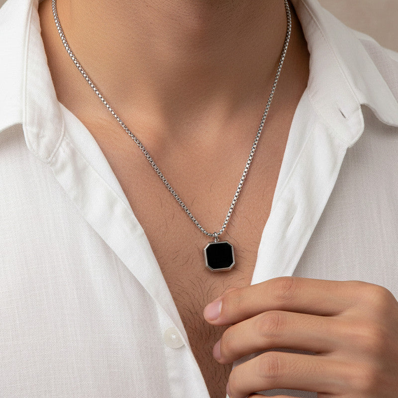 Silver Plated Stainless Steel Anti Tarnish Black Square Hip Hop Party Pendant For Men