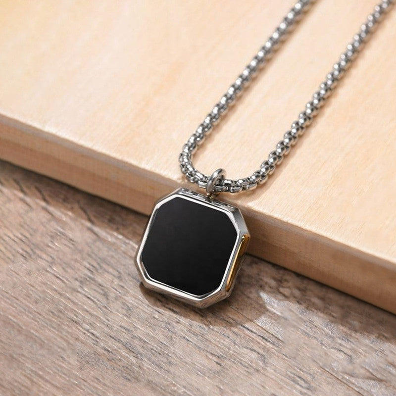 Silver Plated Stainless Steel Anti Tarnish Black Square Hip Hop Party Pendant For Men