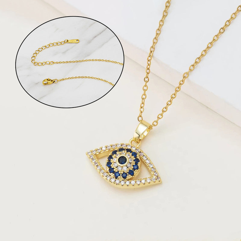 Gold Plated Stainless Steel American Diamond Studded Evil Eye Themed Pendant
