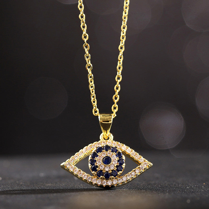 Gold Plated Stainless Steel American Diamond Studded Evil Eye Themed Pendant