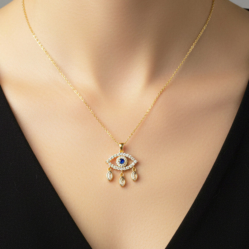 Gold Plated Stainless Steel American Diamond Studded Evil Eye Themed Pendant