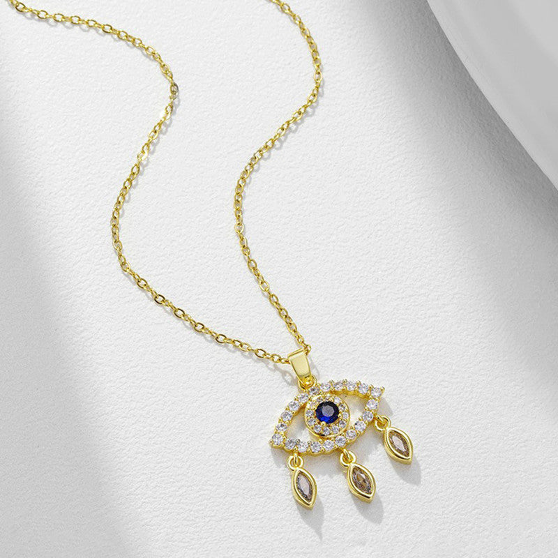 Gold Plated Stainless Steel American Diamond Studded Evil Eye Themed Pendant
