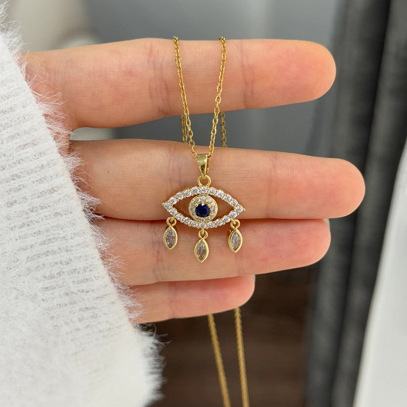 Gold Plated Stainless Steel American Diamond Studded Evil Eye Themed Pendant