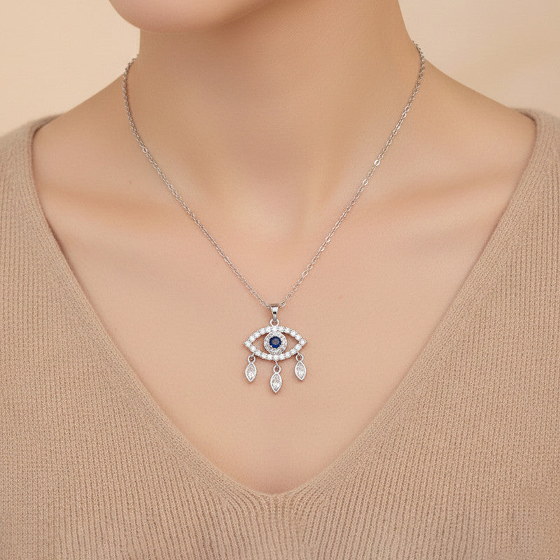Silver Plated Stainless Steel Anti Tarnish American Diamond Studded Evil Eye Themed Pendant