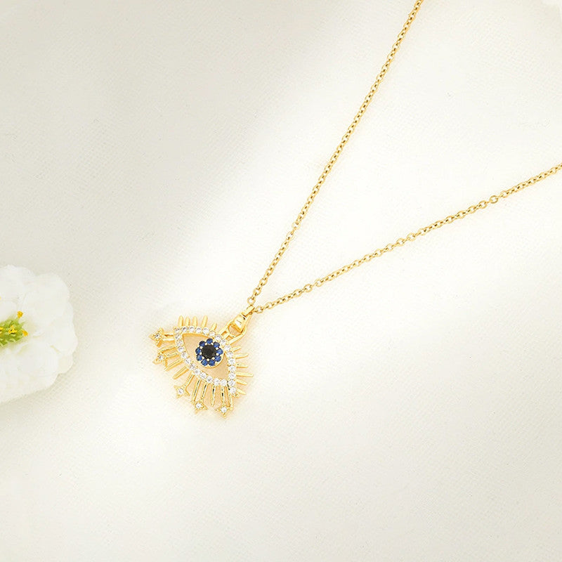 Gold Plated Stainless Steel American Diamond Studded Evil Eye Themed Pendant