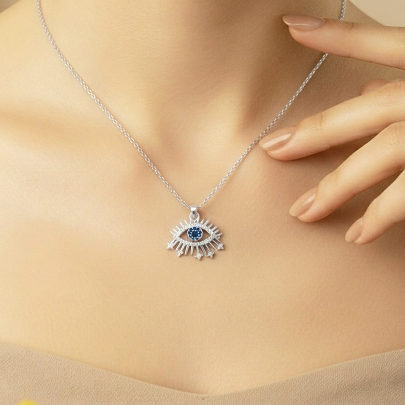 Silver Plated Stainless Steel American Diamond Studded Anti Tarnish Evil Eye Themed Pendant