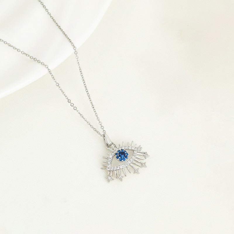 Silver Plated Stainless Steel American Diamond Studded Anti Tarnish Evil Eye Themed Pendant