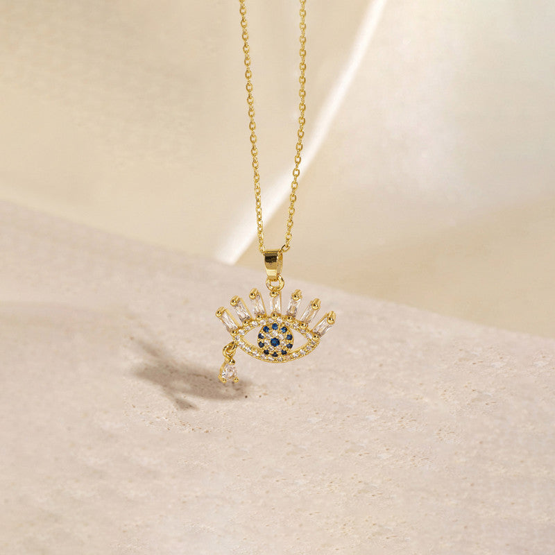 Gold Plated Stainless Steel American Diamond Studded Evil Eye Themed Pendant