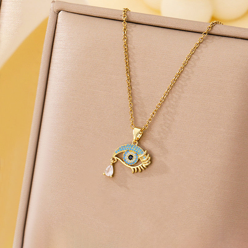 Gold Plated Stainless Steel American Diamond Studded Evil Eye Themed Pendant
