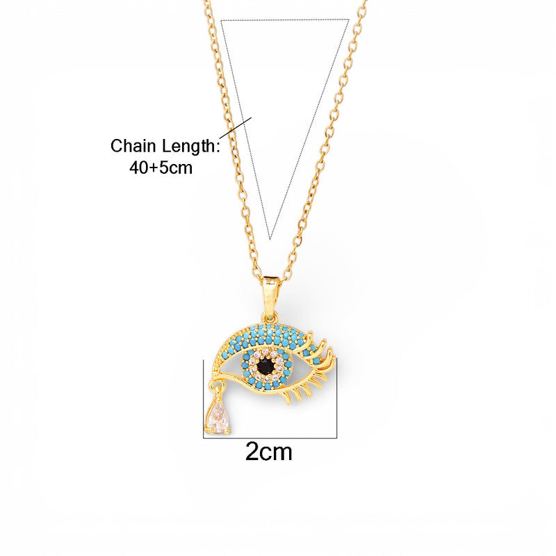 Gold Plated Stainless Steel American Diamond Studded Evil Eye Themed Pendant