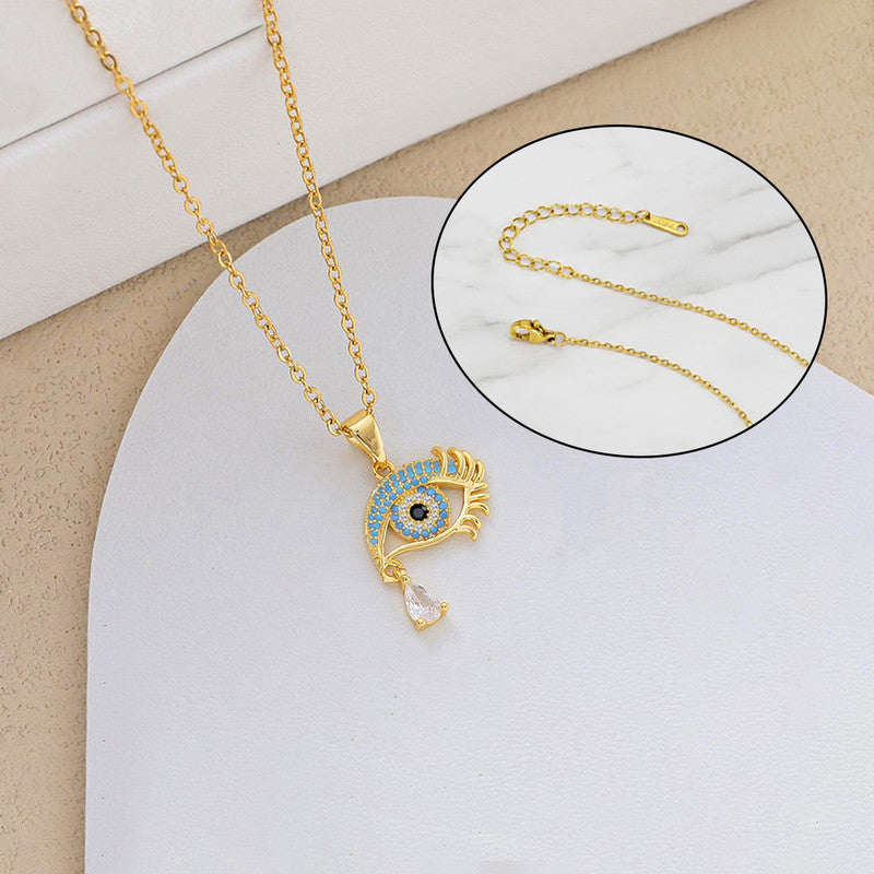 Gold Plated Stainless Steel American Diamond Studded Evil Eye Themed Pendant