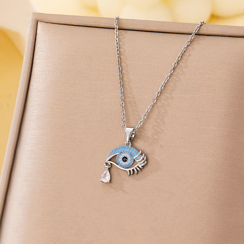 Silver Plated Stainless Steel American Diamond Studded Anti Tarnish Evil Eye Themed Pendant