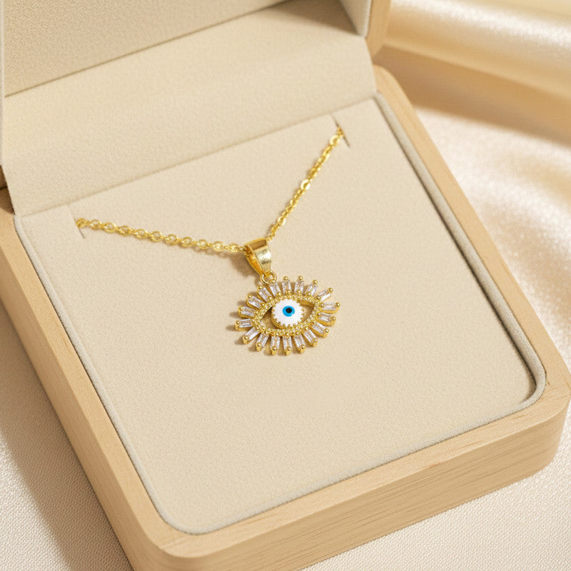 Gold Plated Stainless Steel American Diamond Studded Evil Eye Themed Pendant