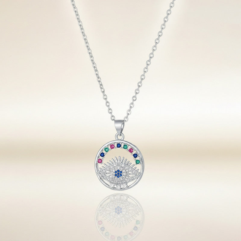 Silver Plated Stainless Steel American Diamond Studded Anti Tarnish Evil Eye Themed Pendant