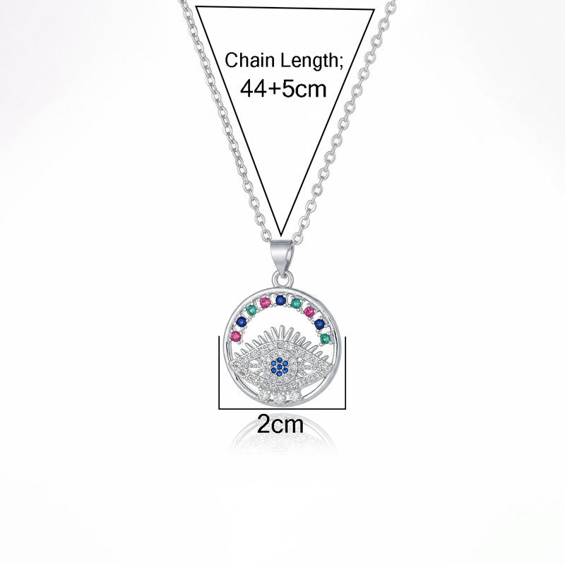 Silver Plated Stainless Steel American Diamond Studded Anti Tarnish Evil Eye Themed Pendant