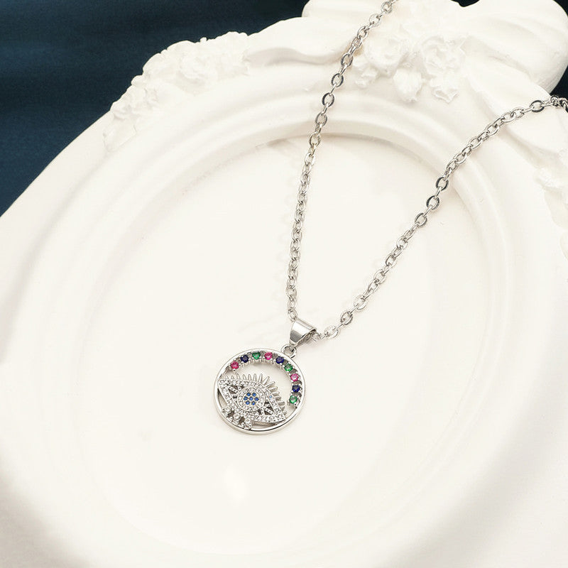 Silver Plated Stainless Steel American Diamond Studded Anti Tarnish Evil Eye Themed Pendant