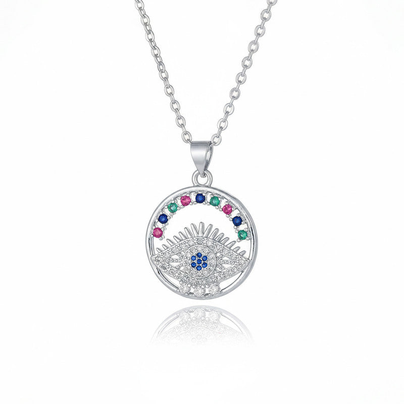 Silver Plated Stainless Steel American Diamond Studded Anti Tarnish Evil Eye Themed Pendant