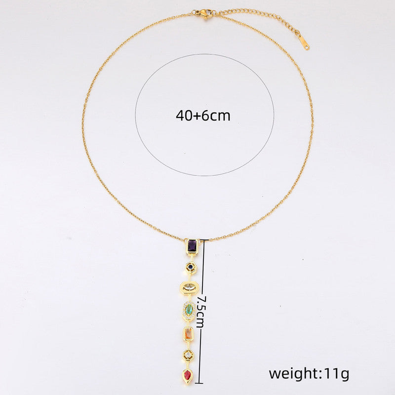 Gold-Plated Anti Tarnish Multicolor Spectrum Chunky CZ Pendant
